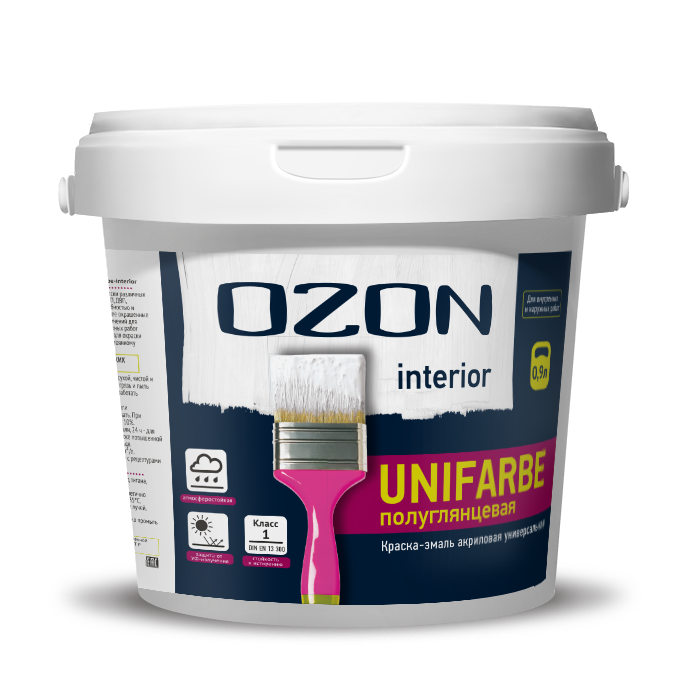 Краска эмалевая для дерева и металла OZON Unifarbe-interior ВД-АК-157С-1,0 С (бесцветная)  обычная